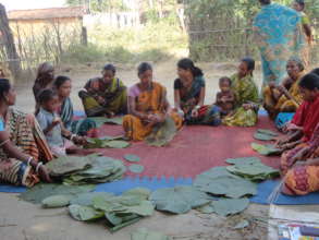 Skill training on leaf plate  stitching to women