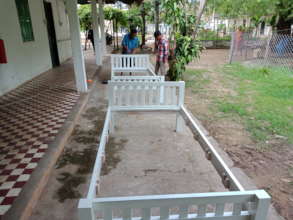 Putting the beds together outside the bedrooms