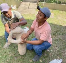 Sculptures being cleaned to be displayed