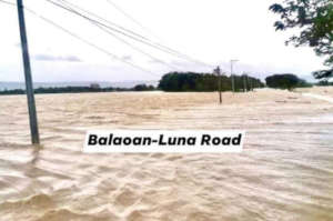 A flooded main road in the Luna Municipality