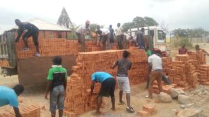 Unloading the bricks for foundation
