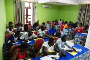 Community health workers learning about Ebola