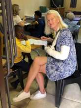 Bodil, an Edu Fun volunteer assessing a learner