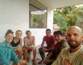 Taking a break from painting the classroom