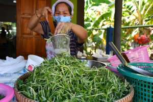 Cooking the harvested vegetables for the poor.