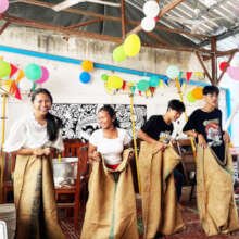 CAA New Year - Getting ready for Sack Races