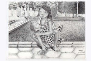 Girl holding a baby