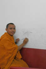 Student preparing initial transfer for painting