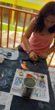 Decorating a table a with Mexican stiching style.