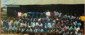 Group photo behind school building