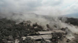 Houses covered by volcanos pyroclastic debris