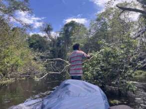 Cutting vegetation blocking route to Cajuare