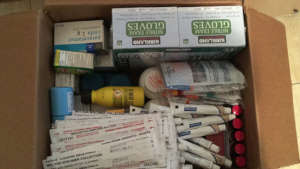A box of medical supplies sent to Betania