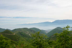 A look back from the mountain road toward Pogradec