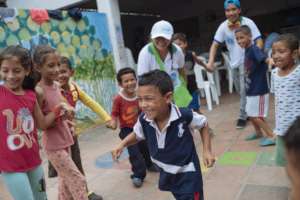 Venezuelan migrant children play at safe space
