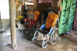 Phan and Lam's wheelchairs, padded for support.