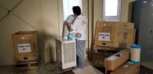 Installing air conditioners at Tenno Megumi