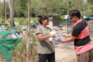 Water and rice for a family.