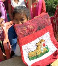 Kancham, proud of her tiger bag!