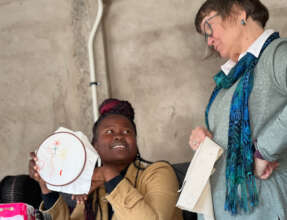 Trish and Bobbi at embroidery training