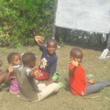 Happy kids in summer school pod
