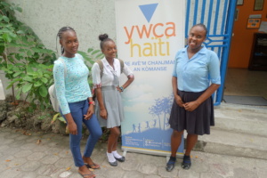 Cristelle and her friends at the YWCA Haiti center