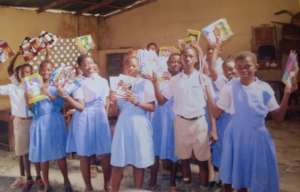 Students with their new school books