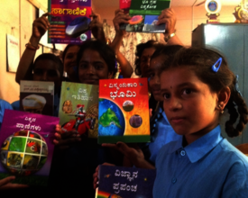 Children with new library books