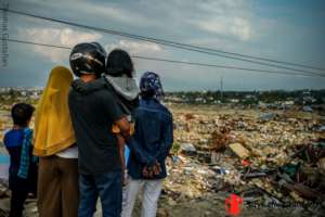 A view of a damaged houses in Central Sulawesi