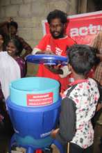 Water purifier units being distributed