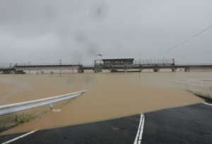 A submerged town due to heavy rain