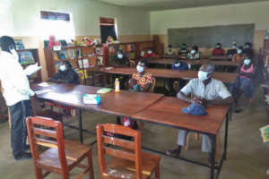 Teachers wearing masks at the library - late June