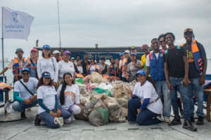 Clean up volunteers on board the Antares!