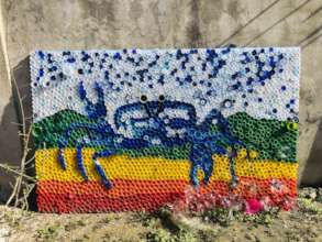 Eco Crab mural with recycled materials!