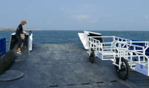 Bringing the carts to Tierra Bomba