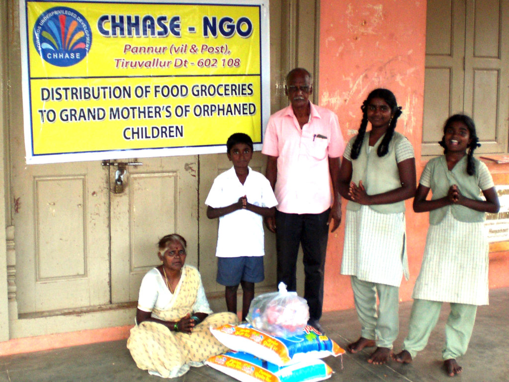 Orphan children receive food groceries