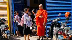 One of children goodbye to the monk after class