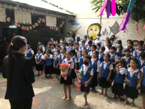 Gathering in front of the CBE-school