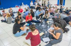 Teachers during the art workshop
