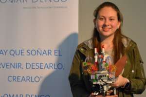 Priscilla shows her Robotics creation