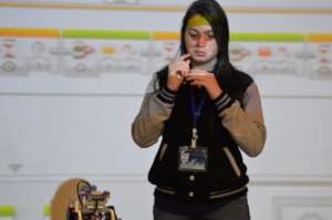 Showing how her robot moves!