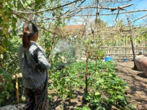 Vuthy's mother tends their garden.