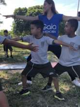 Students practicing yoga