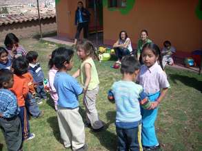 Wawacha's children dancing in front of the module