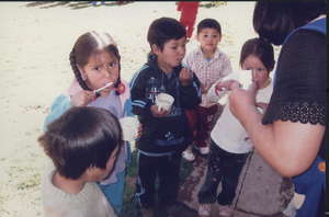 Wawacha's children washing their teeth