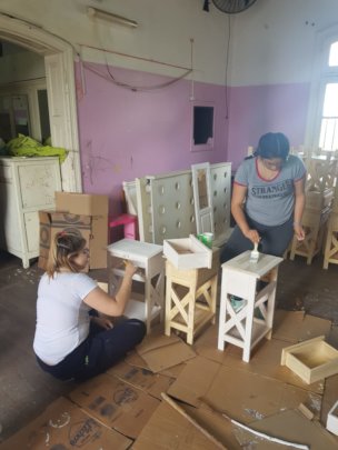 Girls painting their night tables