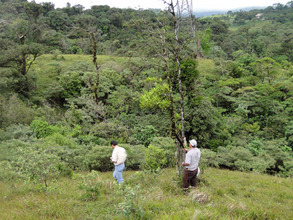 Engineer Alex Araya, topographer and Omar Muñoz measuring