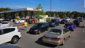 Cars line up for gas, Hurricane Florence