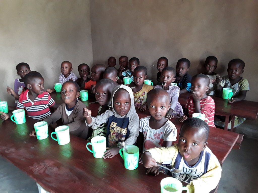 The nursery class with their porridge