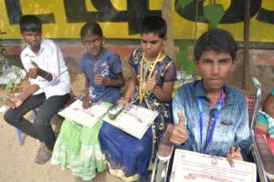 Children are happy in receiving medals